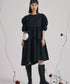 Studded Puff Sleeve Flare Dress